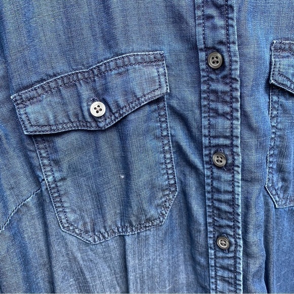 Talbots Small Petite Chambray Button Front Roll Tab Sleeve Shirt - Picture 4 of 7